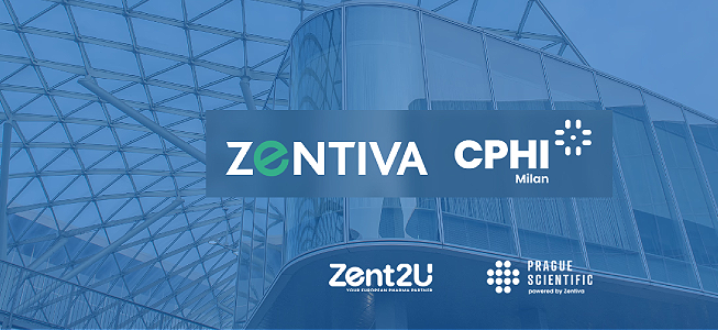 logos of zentiva, zent2U, cphi a and peague scientific